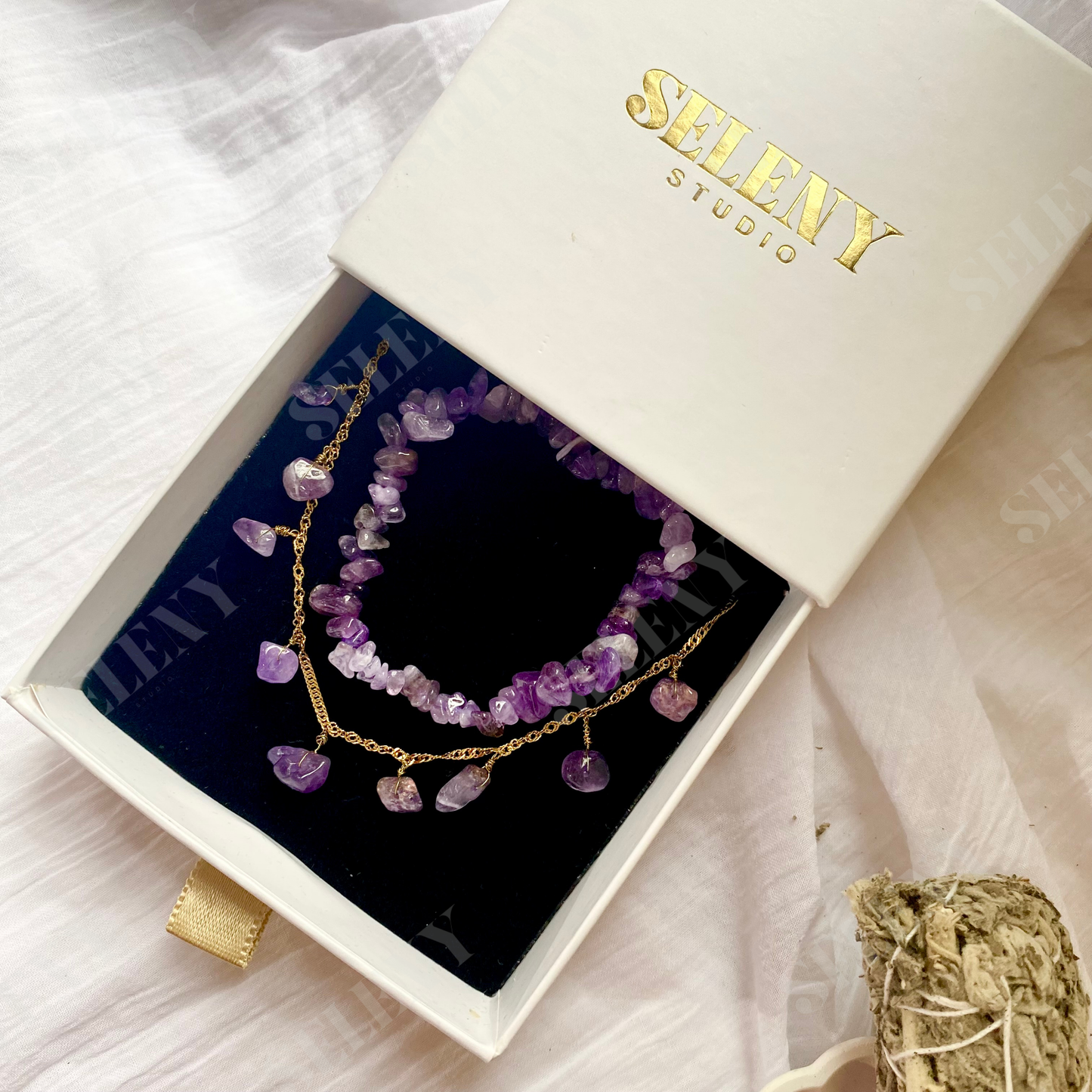 Amethyst Natural Healing Crystal Necklace & Bracelet (Combo Set)
