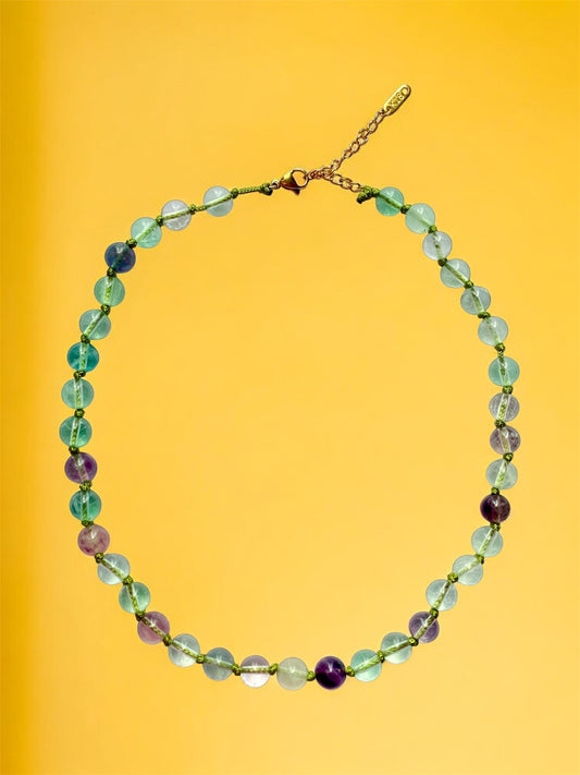 Fluorite Crystal Necklace, crystal necklace, healing stones, style statement, new launch, statement jewellery, celebrity style
