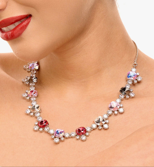 zirconia set, luxury necklace set, crystal jewellery, Swarovski jewellery set, cubic zirconia set, marriage jewellery, party jewellery, mothers day gift, moms gift ideas, anniversary gift, women jewellery, festival jewellery set, glamourus jewellery, silver necklace set, prism crystals, swizz crystals jewellery  set, zircon necklace for girls, jewellery set for women