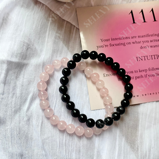 Rose Quartz & Black Onyx Bracelet ( Set of 2 )