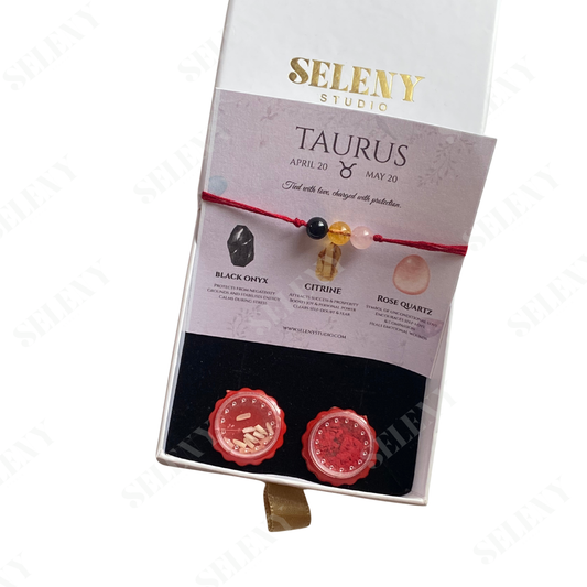 Taurus l Crystal Protect Me Handmade Cotton Rakhi | Black Onyx | Citrine | Rose Quartz - Raksha Bandhan