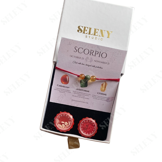 Scorpio l Crystal Protect Me Handmade Cotton Rakhi | Carnelian | Aventurine | Citrine - Raksha Bandhan