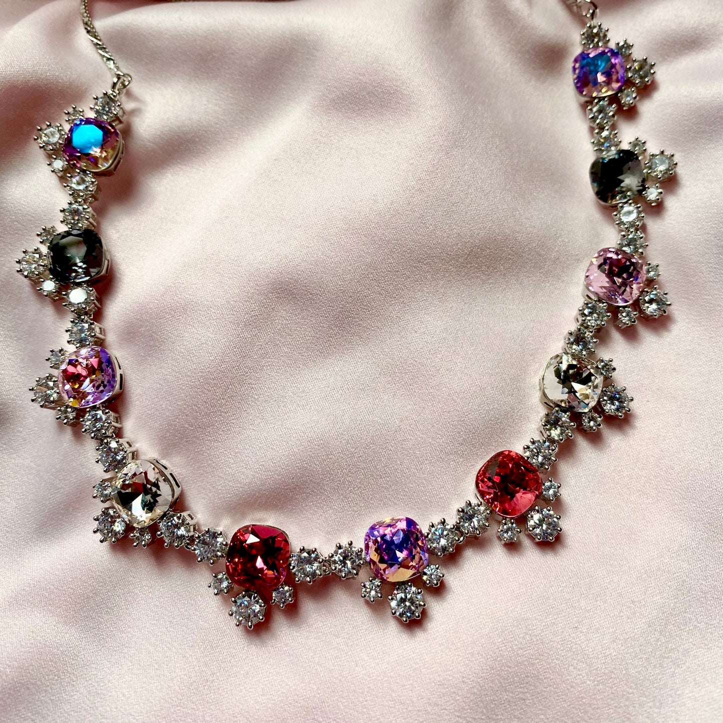 zirconia set, luxury necklace set, crystal jewellery, Swarovski jewellery set, cubic zirconia set, marriage jewellery, party jewellery, mothers day gift, moms gift ideas, anniversary gift, women jewellery, festival jewellery set, glamourus jewellery, silver necklace set, prism crystals, swizz crystals jewellery  set, zircon necklace for girls, jewellery set for women 