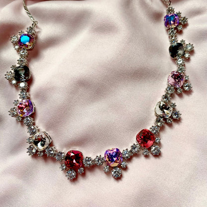 zirconia set, luxury necklace set, crystal jewellery, Swarovski jewellery set, cubic zirconia set, marriage jewellery, party jewellery, mothers day gift, moms gift ideas, anniversary gift, women jewellery, festival jewellery set, glamourus jewellery, silver necklace set, prism crystals, swizz crystals jewellery  set, zircon necklace for girls, jewellery set for women 