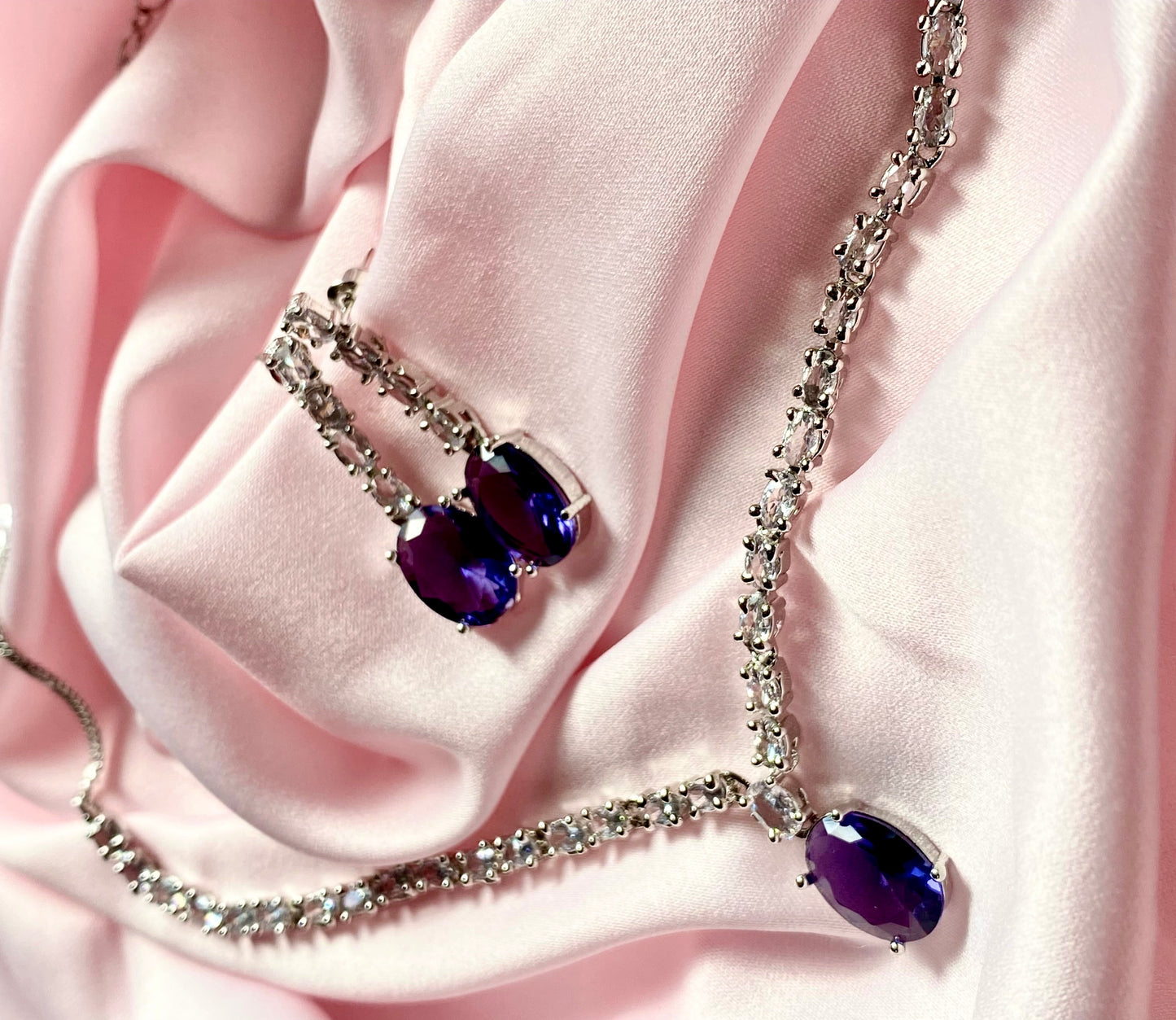 sapphire crystal necklace, Crystal necklace set, party wear jewellery, women party wear, wedding jewellery, mothers day gift, anniversary gift, kitty party fashion, high end fashion, luxury jewels, girls jewellery, fashion party wear, night out jewels, zirconia stone, zirconia jewellery set, premium jewellery