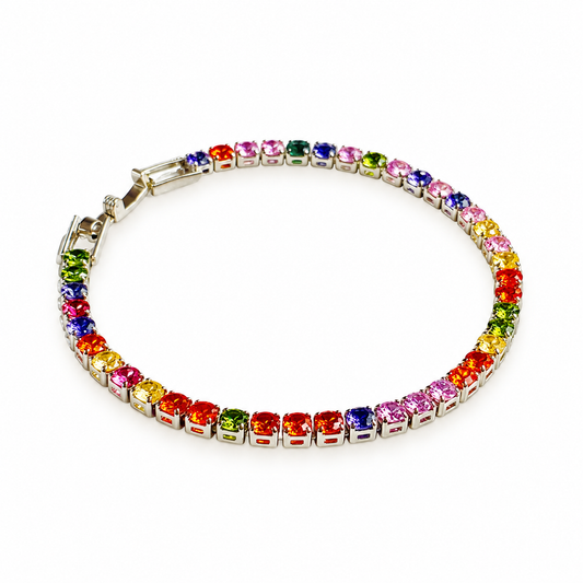 Rainbow Crystal  Silver Tennis Bracelet