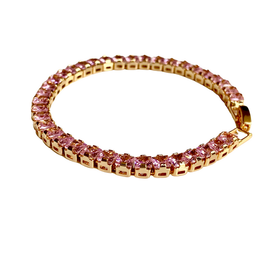 antitarnish bracelet, tennis bracelet, date night wear, party wear, luxury wear, girls jewellery, women jewellery, hypoallergenic jewels, baby pink, gift for women