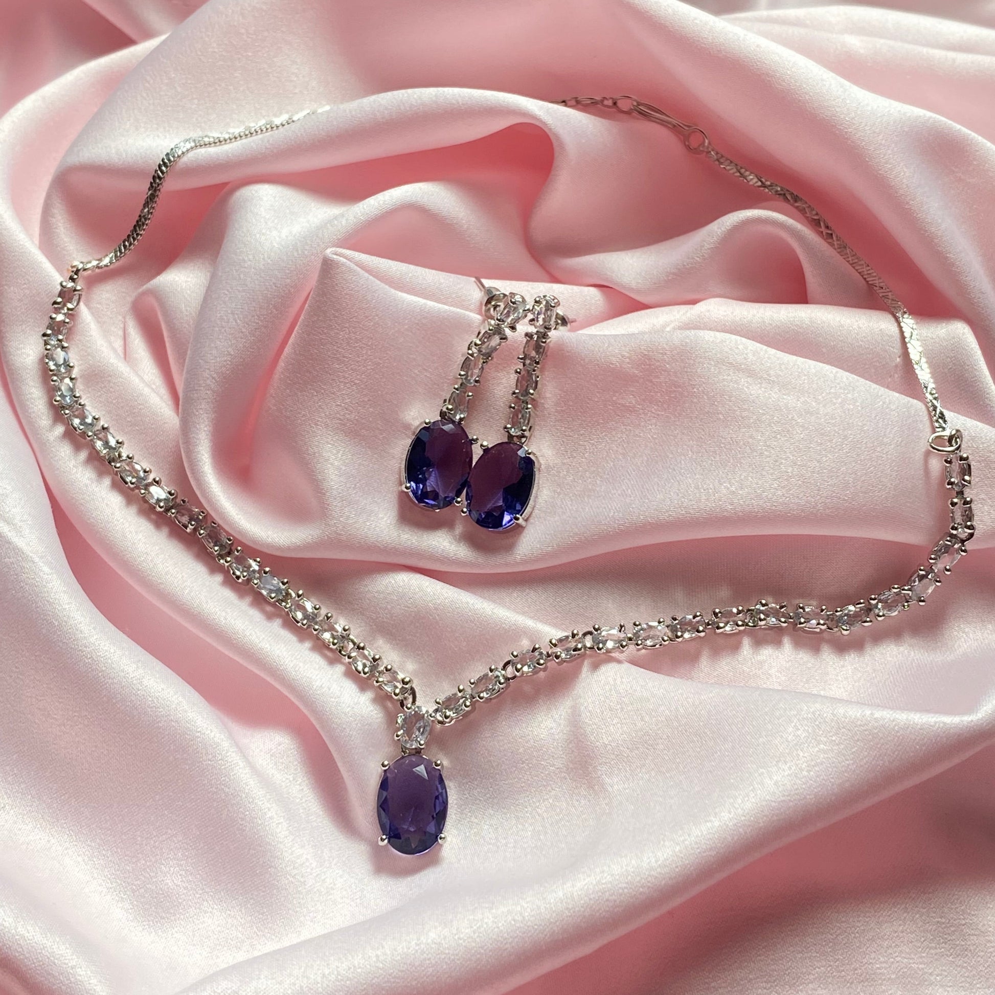 sapphire crystal necklace, Crystal necklace set, party wear jewellery, women party wear, wedding jewellery, mothers day gift, anniversary gift, kitty party fashion, high end fashion, luxury jewels, girls jewellery, fashion party wear, night out jewels, zirconia stone, zirconia jewellery set, premium jewellery